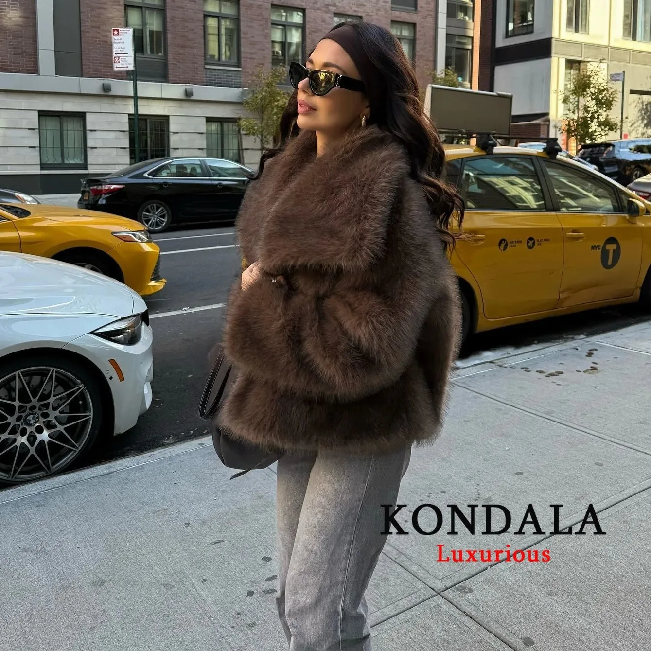 KONDALA Solid Claret Faux Fur Jackets Women Coats Thick Warm Soft Cropped Jakcets Vintage 2025 Long Sleeve Winter Coat Outwears