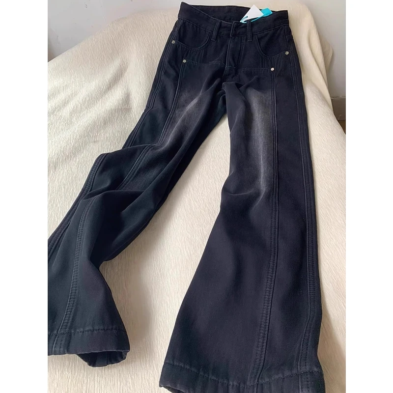 Jeans foderati in pile da donna vestibilità ampia Y2k moda peluche caldo pantaloni in denim a gamba larga a vita alta pantaloni svasati vintage retrò