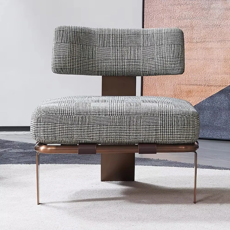 Light luxury thousand bird grid single chair retro metal frame armless leisure chair