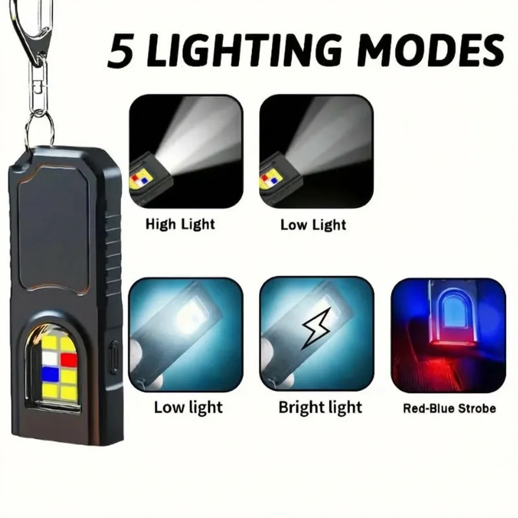 Multifunctional Keychain Flashlight USB Rechargeable Mini Flashlight With COB Work Light Keyring Camping Walking Pocket Lamp