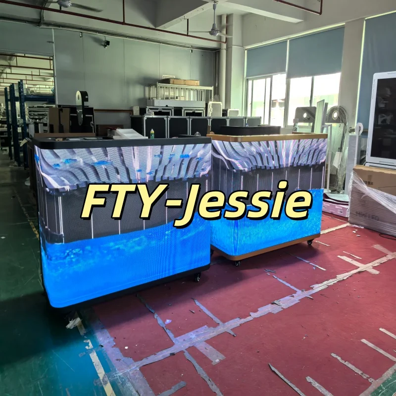 Curved DJ Booth Station Desk Stand Table Portable Booth Led Video Wall Display Screen DJ Booth with LED Screen with Flight Case