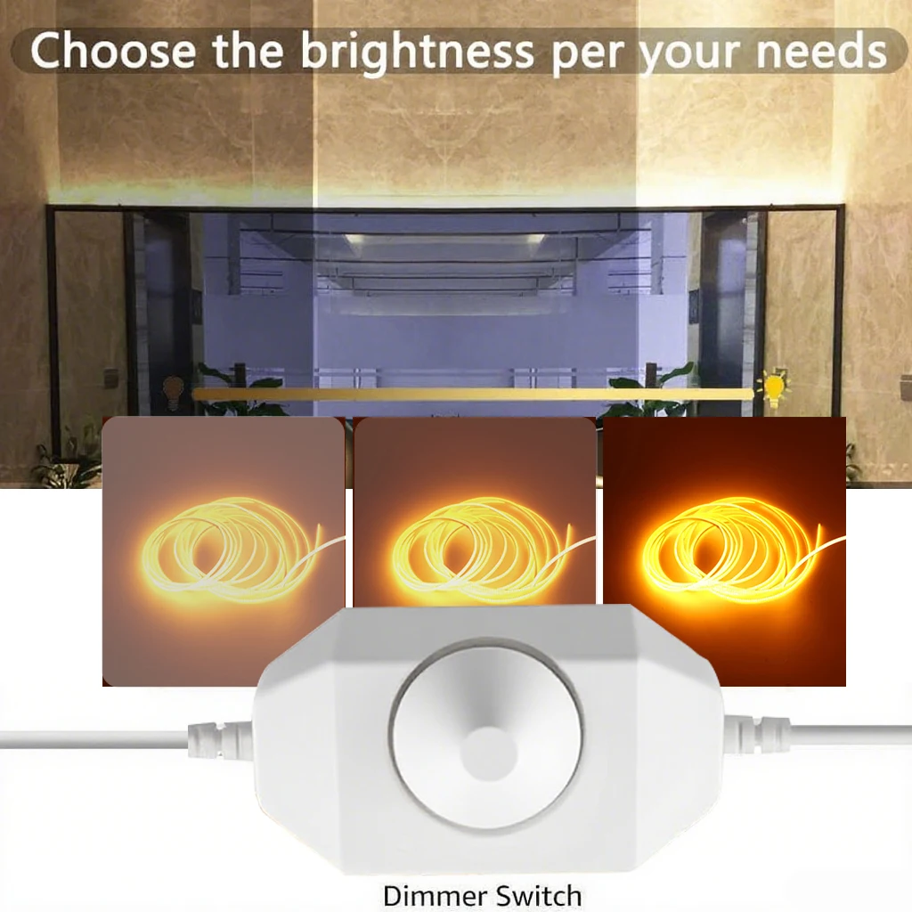 3mm Slim COB LED Strip, 5V Dimmable Flexible LED Tape Light with Dimmer, Ideal for Cabinet & Home DIY Lighting