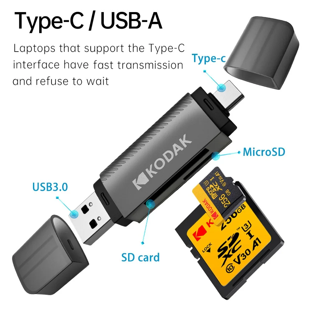 コダック 2 in 1 カードリーダー USB3.0 & Type C ユニバーサルカードアダプター 多機能アダプター SDカード＆マイクロSDカード対応