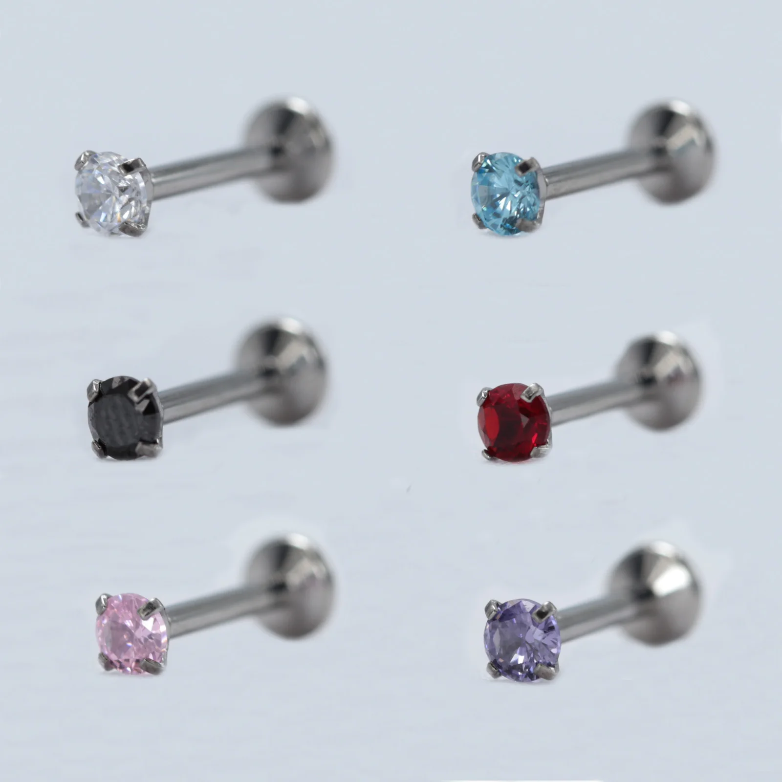 16G ASTM F136 Titanium Labret Stud Prong Set Cubic Zirconia Claw Internal Threaded Lip Ring Earlobe Earring Daith Conch Piercing