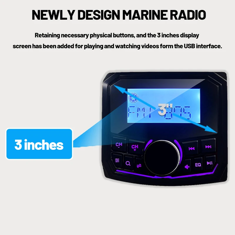 

2026 New Marine Stereo Bluetooth Car Audio Player Waterproof Motorcycle Marine Audio System with FM Radio for Spa UTV