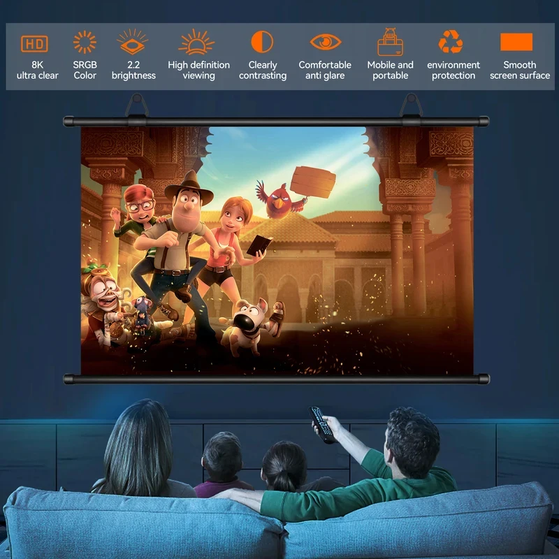 Pantalla de Proyección HD Antirreflectante XIAOHUI, 16:9, Sin Orificios, para Montar en la Pared, para el Hogar, 60/72/84/92/100/110/120/133 Pulgadas