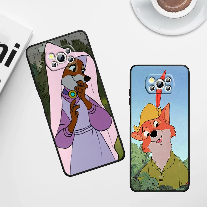 Disney Robin Hood For Xiaomi Poco X6 X5 X4 X3 F4 F3 NFC M6 M5 M4 GT S Pro 4G 5G C65 Black Soft Phone Case