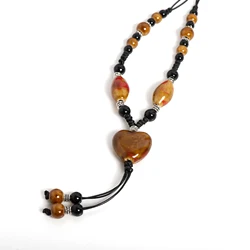 Amber Heart Ceramic Pendant Necklace Handmade Vintage Style Adjustable Jewelry for Women Gift 1122
