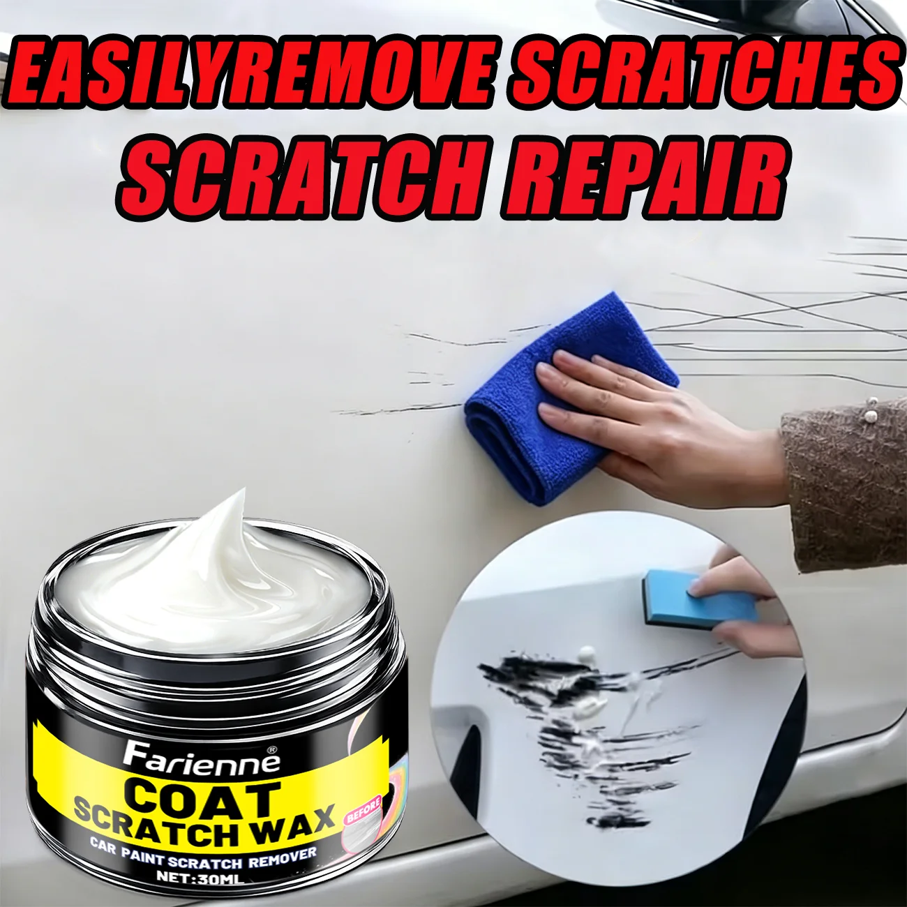 Farienne 30ml Car Scratch Wax Quick Remove Minor Swirl Marks Auto Paint Repair Polishing Paste for All Car Paints