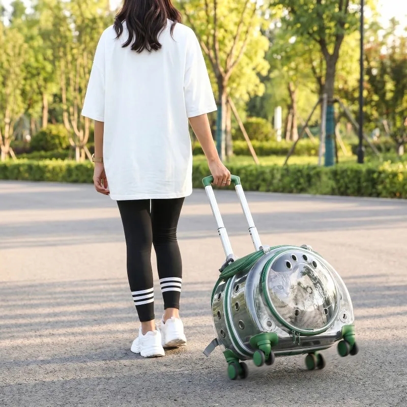 Transparent Space Capsule Pet Luggage, Large‑Capacity Dual‑Use Rolling Backpack, Portable Travel Carrier for Small Cats Pets