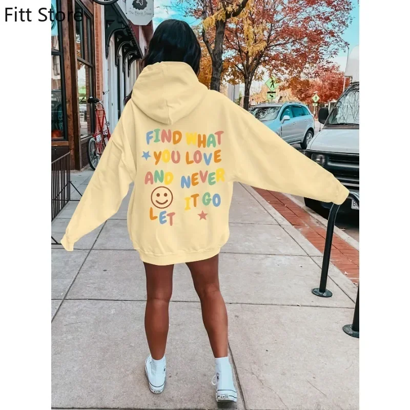 Hoodie Letter Print Hoodie Drawstring Casual Hooded Sweatshirt for Fall  Spring Women's Clothing