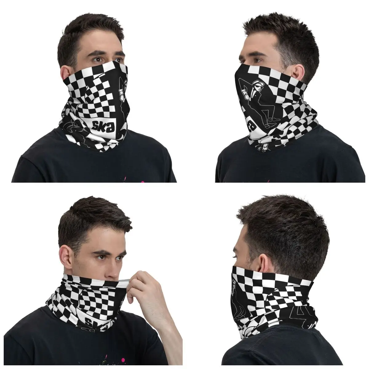 Men Women Skank Dance Ska Bandana 2 Tone Music Merch Neck Cover Two Tone Balaclavas Hardcore Rock Wrap Scarf Multi-use Windproof