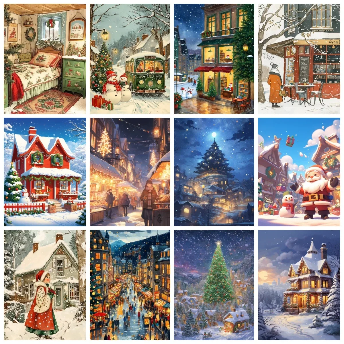 Natale Inverno Festival Arte Pittura a olio digitale fai-da-te Amici di famiglia Raccolta Regalo dipinto a mano per la decorazione della parete di casa