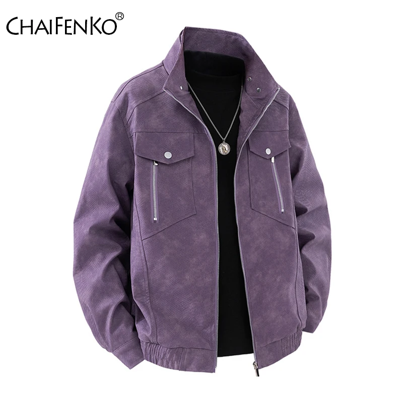 

Men Stand Collar Comfort Solid Coat Spring Autumn Simplicity Windproof Tops New Fashion Casual Versatile Leather Jacket Men