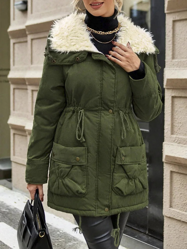 Neue Damen Winterjacke mit Baumwollfüllung 2026 Damen Mittellange Warme Lammfell-Steppjacke Übergrößen Damenparka Oberbekleidung – Detail 5