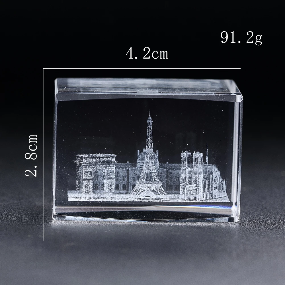 3D Laser Engraving Crystal Cube Mini Building Model Carved Inside Desktop Miniature Ornaments Home Decoration Paperweight Gifts