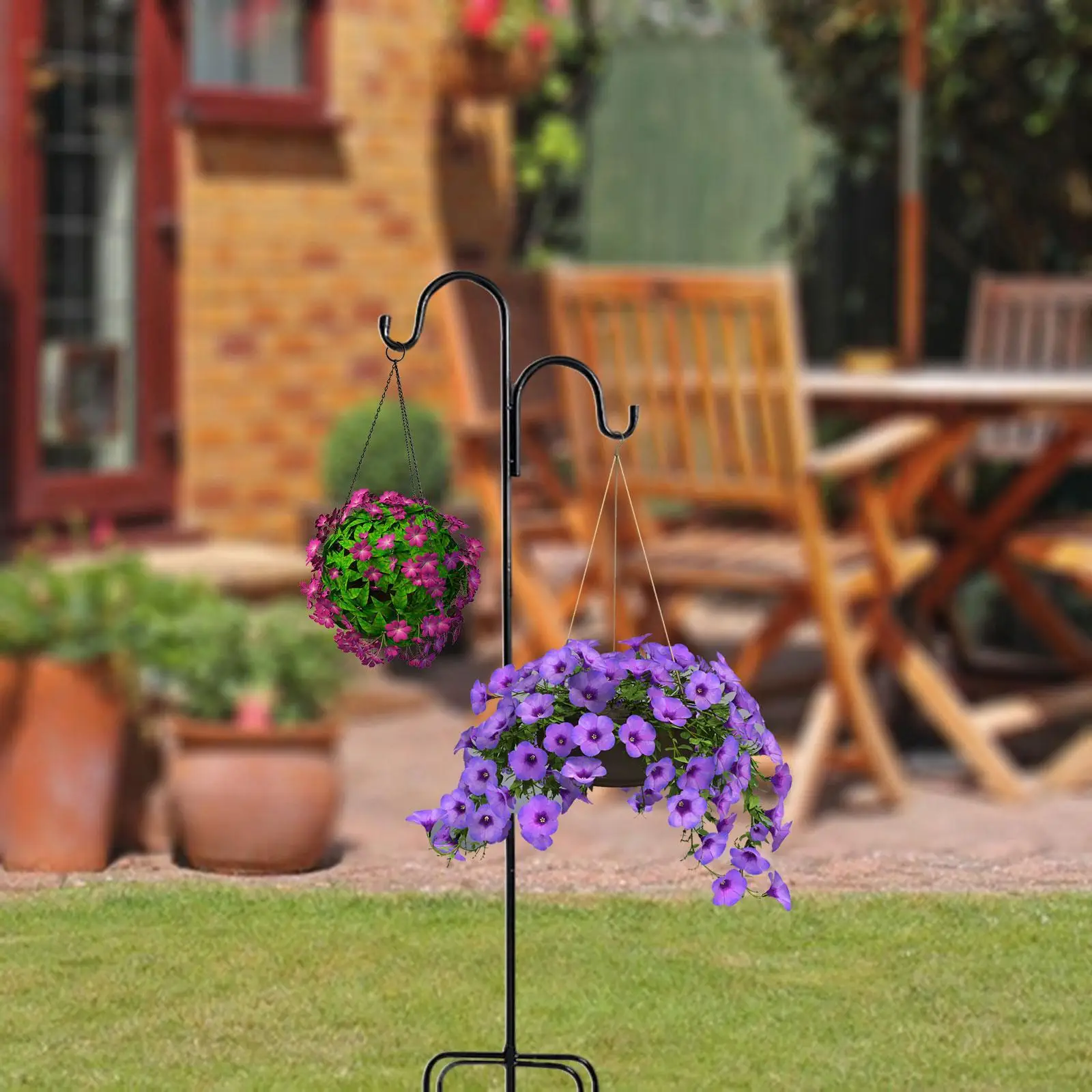 Double Shepherds Hook Bird Feeder Pole Easy to Install Heavy Duty Iron Hook for