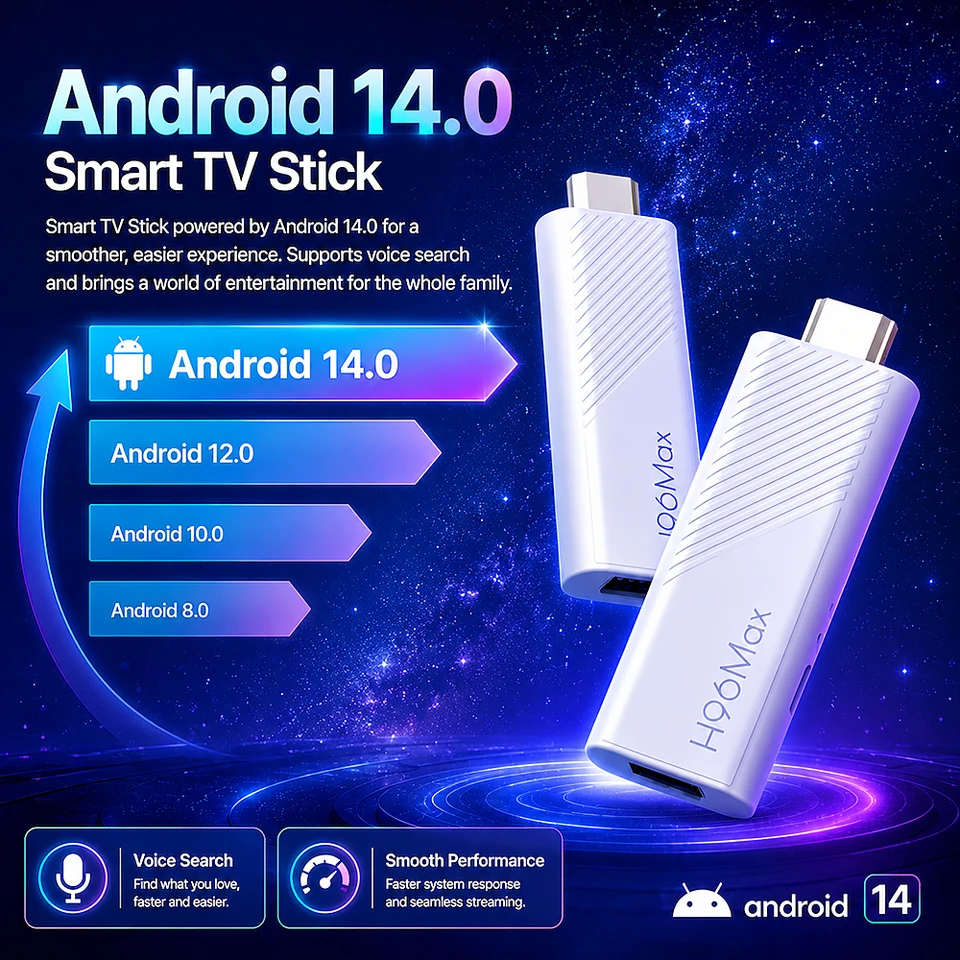 H96Max RK3518 TV Stick Android14 Quad Core BT5.4 4K a 60fps Wifi6 2.4G y 5G 2GB 16GB Asistente de Voz de Google Reproductor Multimedia AI TV Stick 2