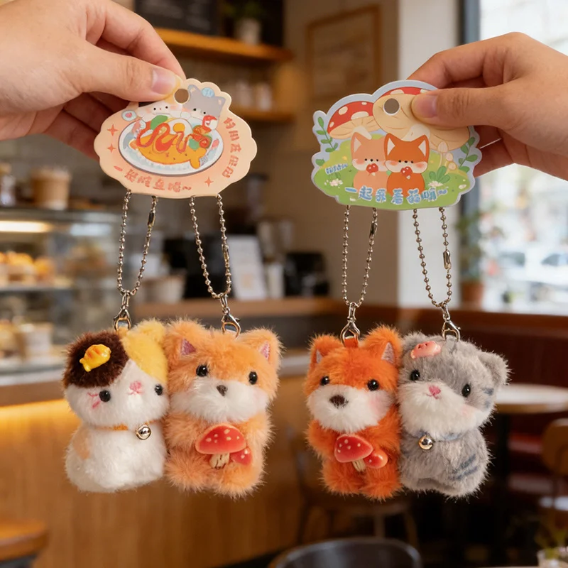 animal Backpack Decoration Couple Cartoon Keychains magnetic attraction Stuffed pig fox Cat Dog Plush Doll kids Plushies Toys