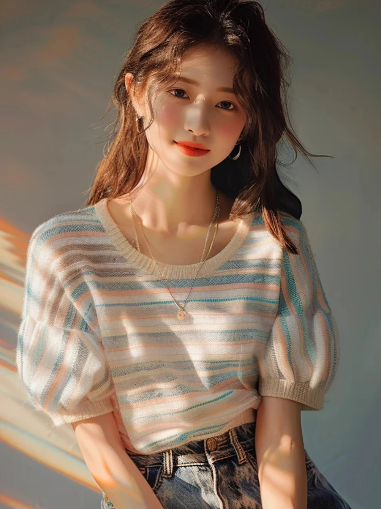 

Летний повседневный топ в полоску, новый, очень красивый, женский, больших размеров, модный