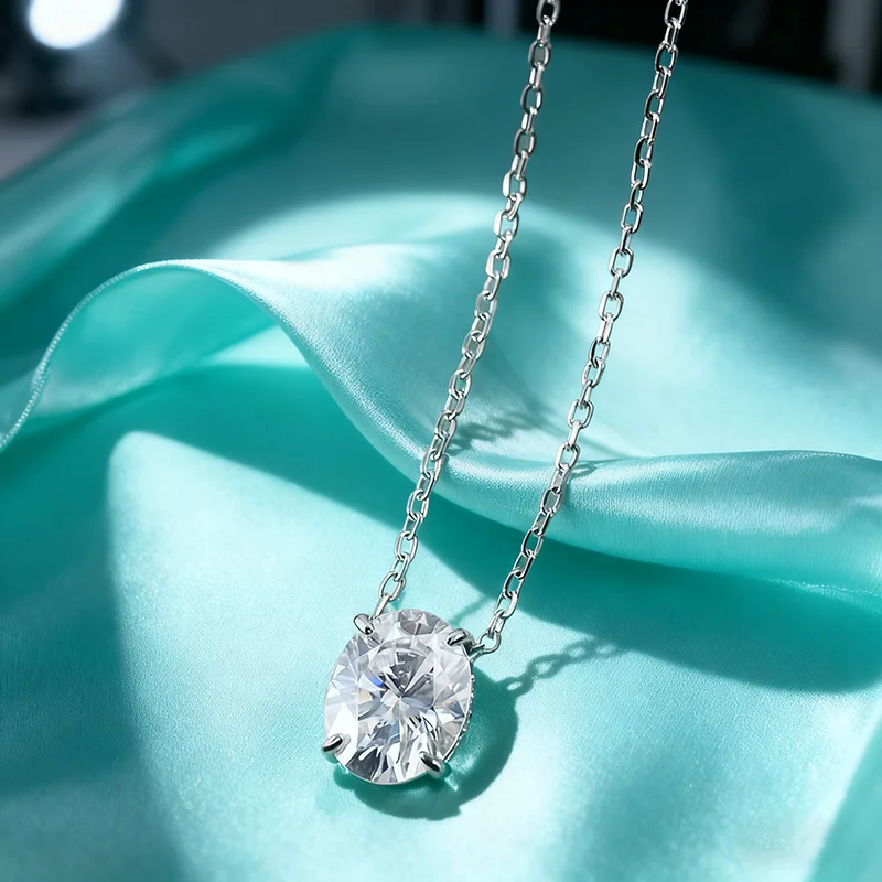 جديد البيضاوي مويسانيتي قلادة قلادة للنساء الزفاف الفضة النقية الساطع الماس قلادة مطلي 18 كيلو الذهب مجوهرات مقاومة للماء