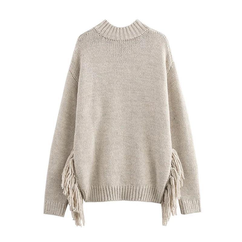 YENKYE Women Fringed Knit Sweater Long Sleeve O Neck Autumn Winter Pullovers Female Casual Sweaters