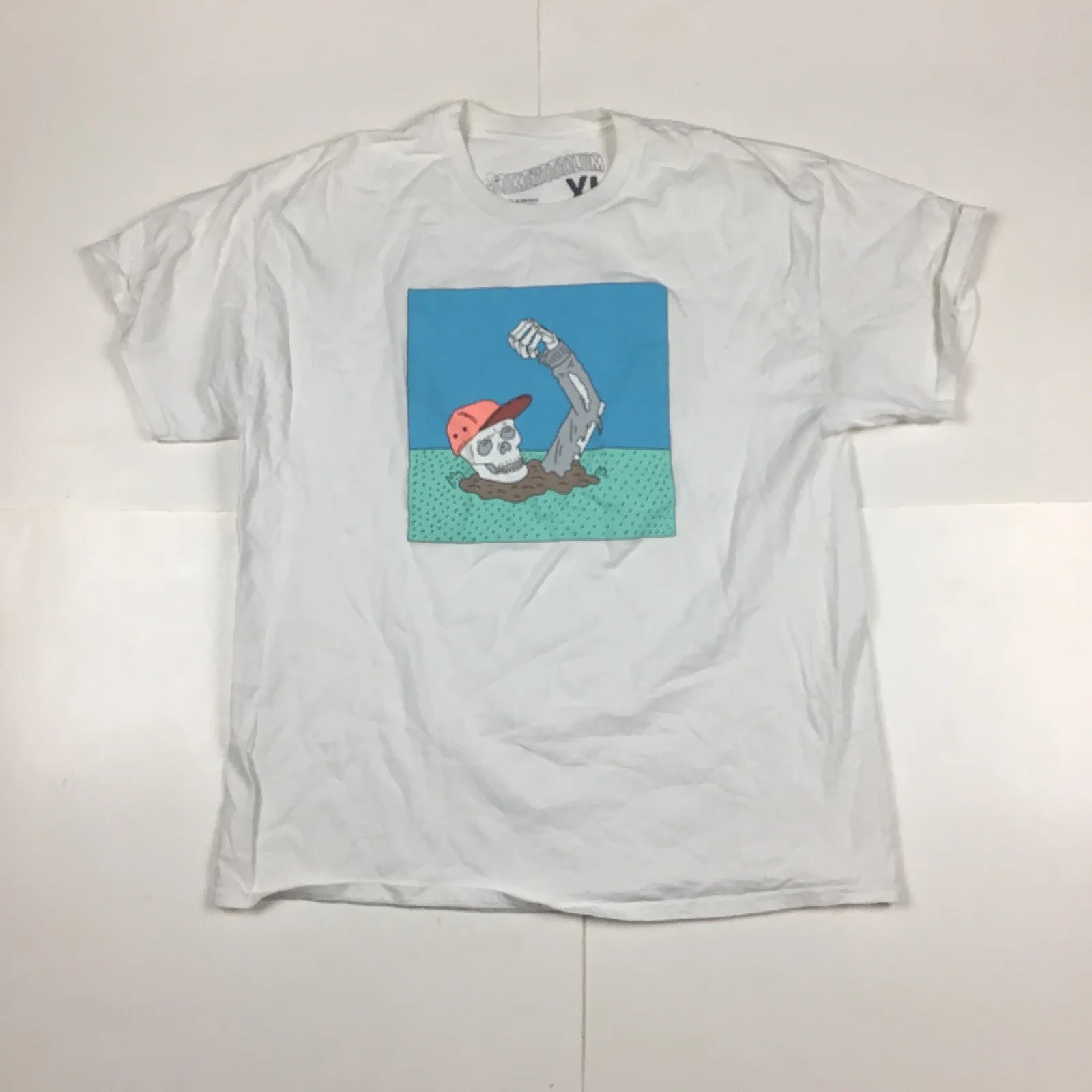 Somehoodlum Drowning Skeleton Graphic Streetweat T-Shirt White Sz XL