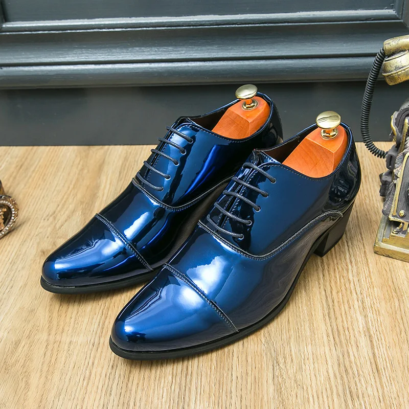 2026 Gentleman Patent Leather Shoes Black gold blue  Wedding Party Dress Italian Loafers Designer Male Formal Zapatos Hombre