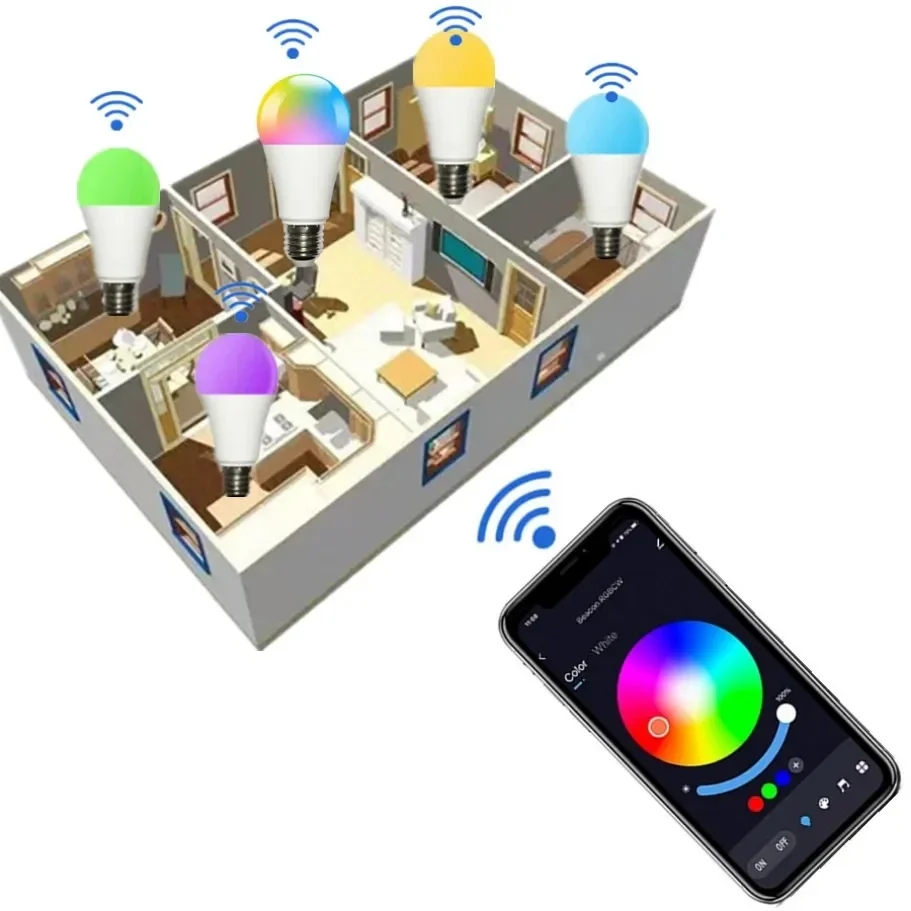 ZQQBYY-Lâmpada LED Inteligente WiFi, Lâmpada Tuya, Controle de Voz, Alexa, Google Home Decor, Lâmpada RGB, AC 85V-265V, A60, E27