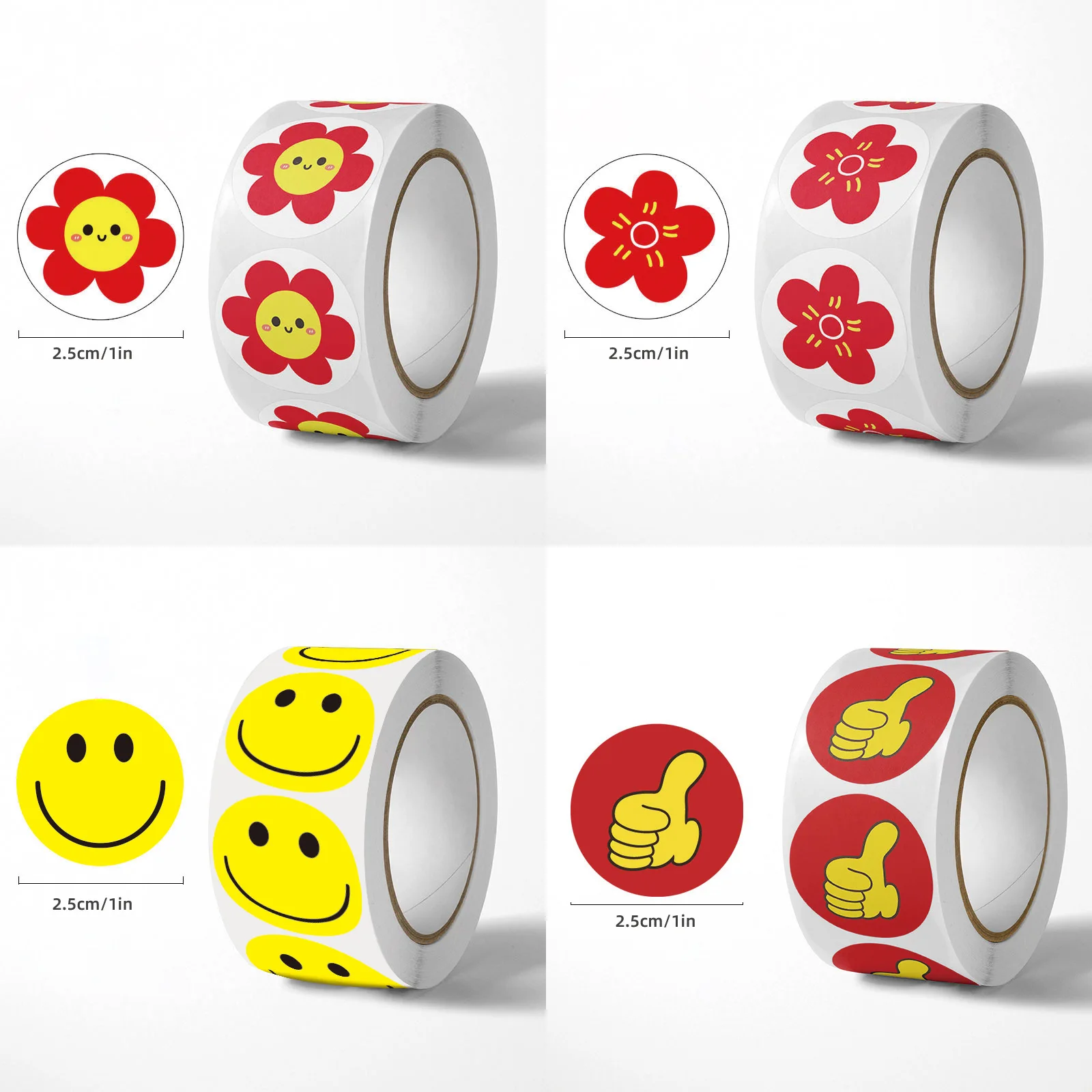 500 stickers/roll New small red flower praise reward stickers Roll adhesive Thumb up smiley face reward stickers