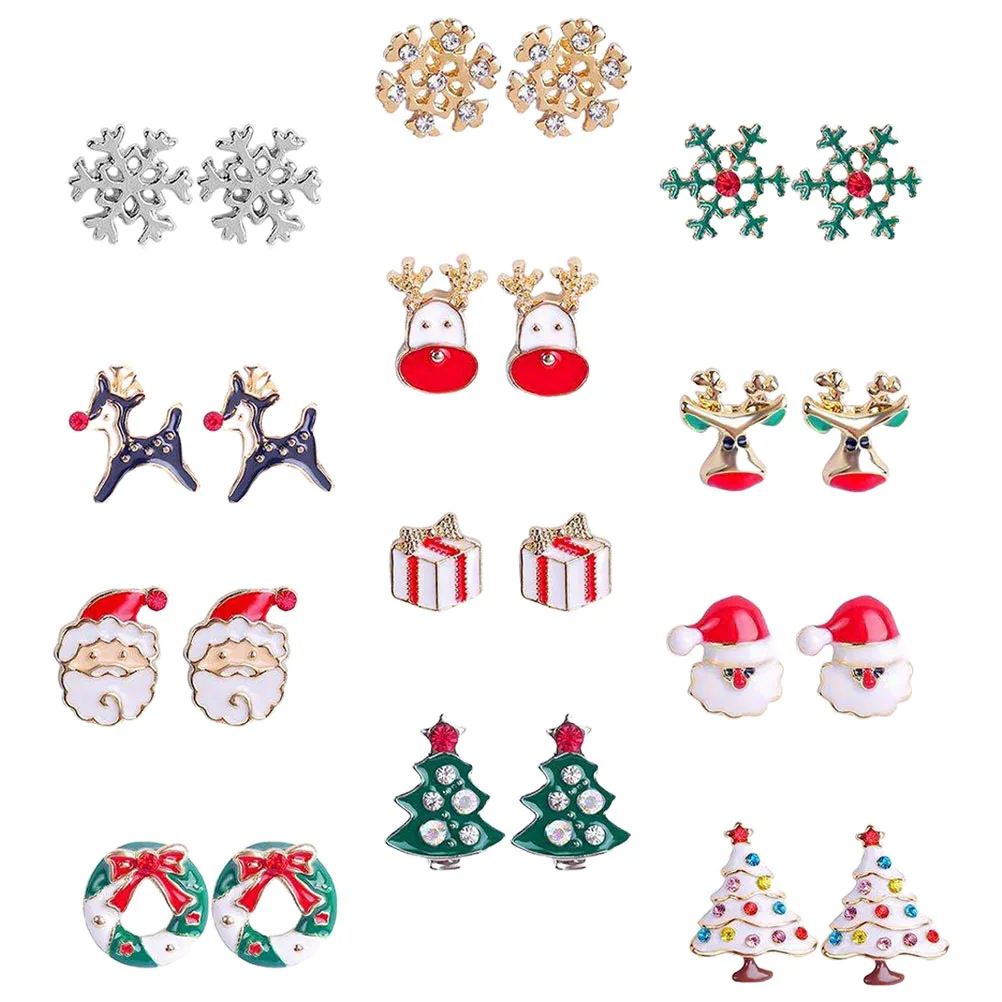 

Christmas Earring Studs Women Sparkling Lightweight Festive Holiday Jewelry Cute Christmas Theme Earrings Set For Women