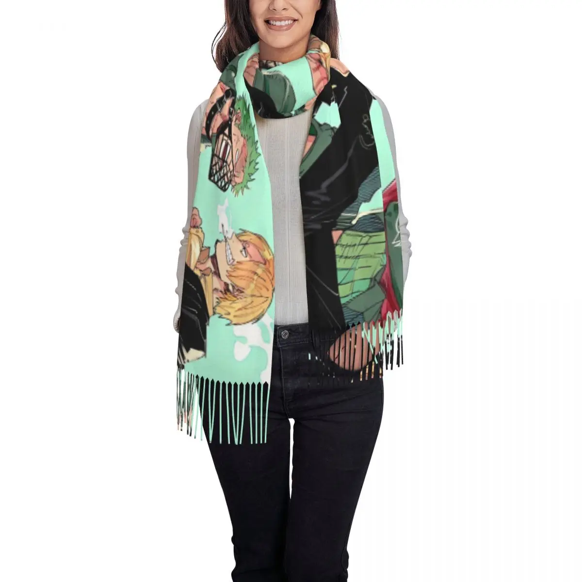 One Sanji Zoro P-Piece Écharpe avec Pompon pour Femme, Garder au Chaud, Châles, Foulards Personnalisés, Foulard Mode, Automne