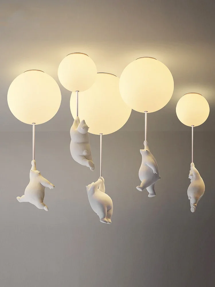 Cartoon Polar Bear LED Ceiling Chandelier Light Creative Lighting Pendant Lamp for Family Theme Hotel Kid Children Bedroom Lamps