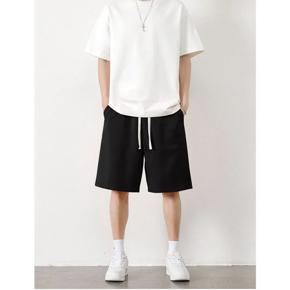 

2025 autumn new sports and casual shorts T-shirt set for men paired with handsome clothing made of pure cotton