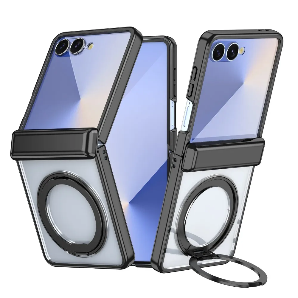 

Для Samsung Galaxy Z Flip 7, жесткий прозрачный чехол с подставкой на 360 градусов, магнитный защитный чехол на заднюю панель для Z Flip7, чехол для телефона