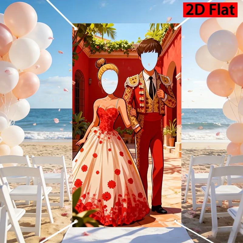 1 pieza, plano en 2D, accesorio fotográfico para fiestas con temática de torero español y bodas florales. Pancarta para fotomatón de bodas, wsj