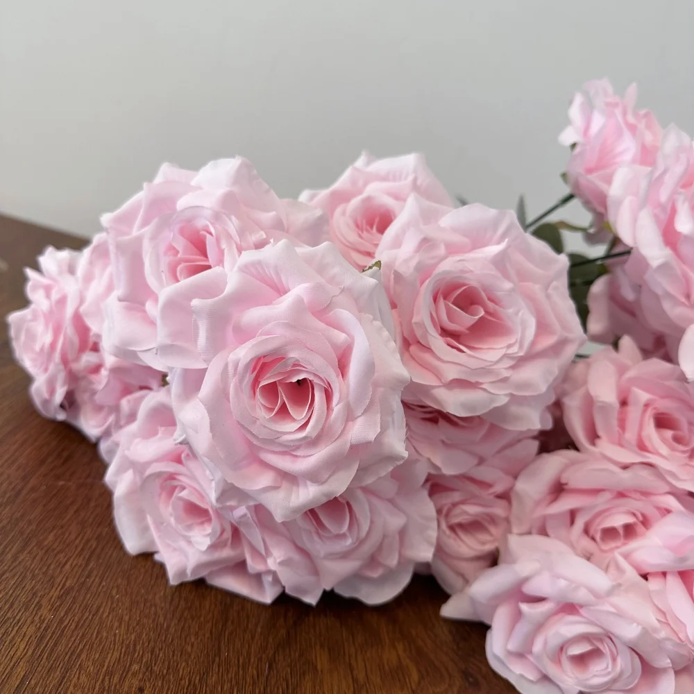 Lebensechte 9 Köpfe Seidenrosen Künstliche Blume Rosa Lila Gefälschte Blumenstrauß Rose Für Zuhause Hochzeit Dekor Valentinstag Party Desktop – Detail 5