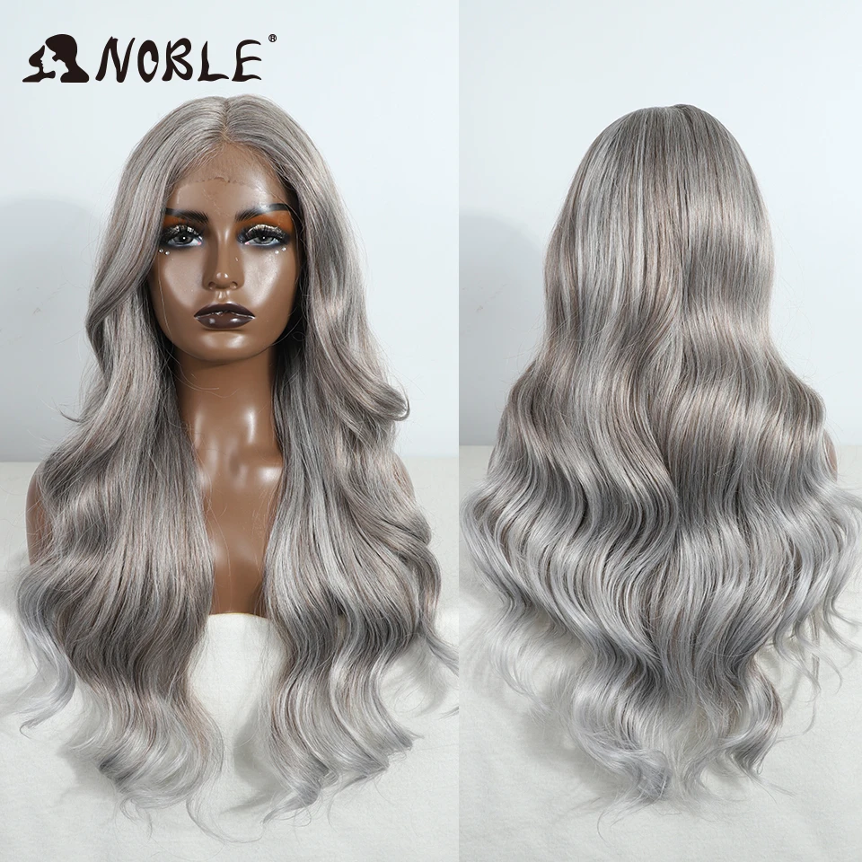 

Noble Synthetic Lace Frontal Wig For Women Cosplay grey Wig Body Wave Lace Wig Brown Ombre Blonde Wigs Heat Resistant Wig