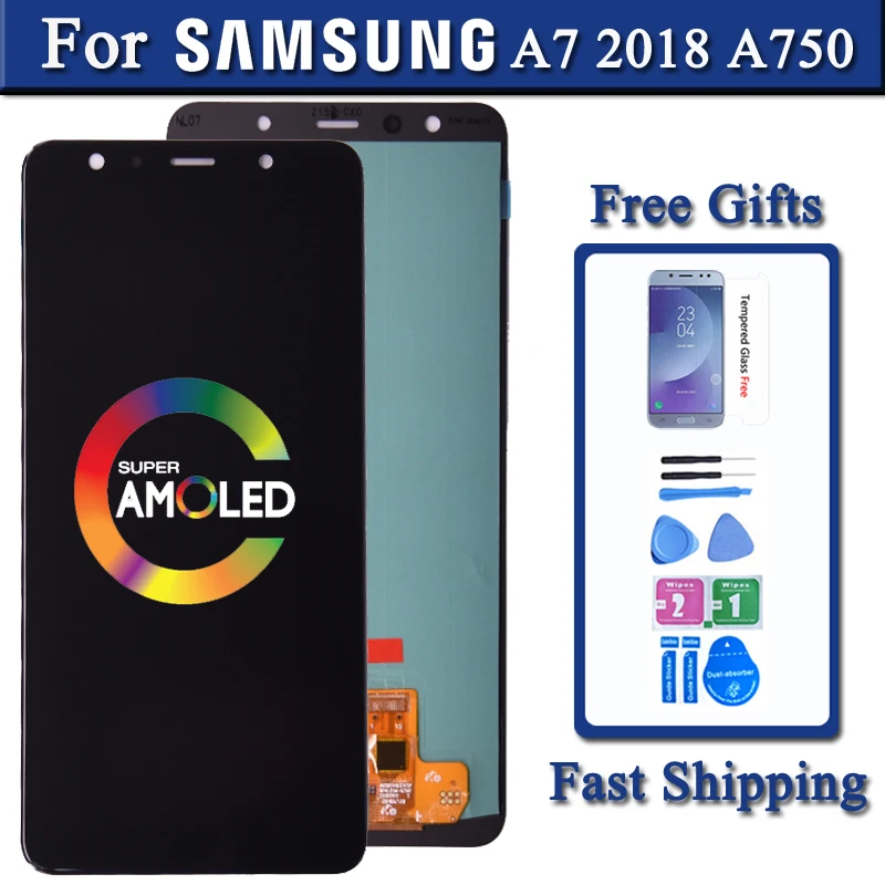 Display Amoled For Samsung Galaxy A7 2018 A750 SM-A750F LCD Display With Touch Screen Digitizer Assembly  Replacement Part