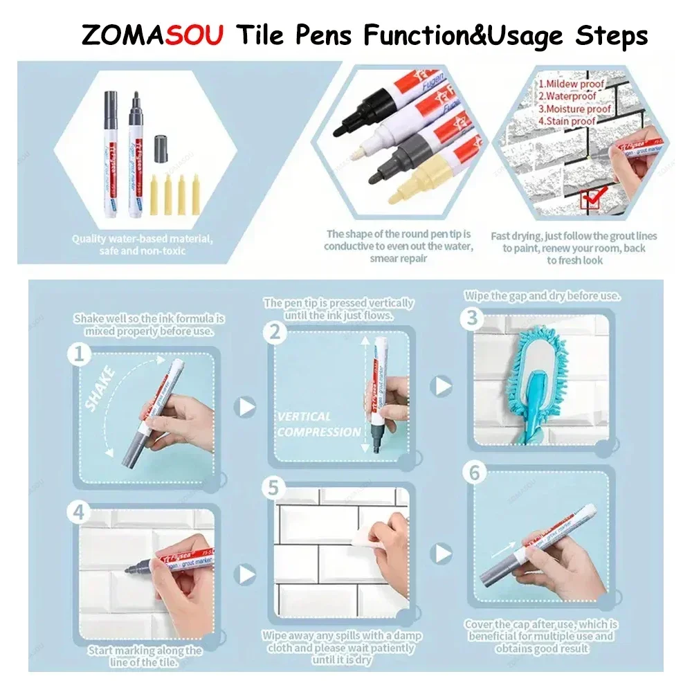 1-10Pcs 10 색 방수 타일 바닥 마커 펜 벽 그라우트 펜 주방 욕실 세라믹 솔기 페인트 갭 수리 도구