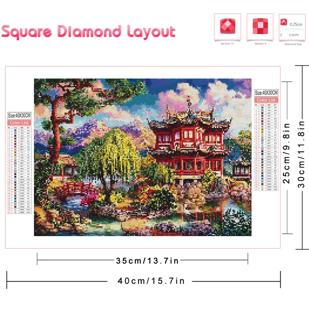 Huacan 5D Diamond Painting Landscape Garden Full Mosaic House Diy Embroidery Tree Art Gift Home Decoration Cross Stitch Kit