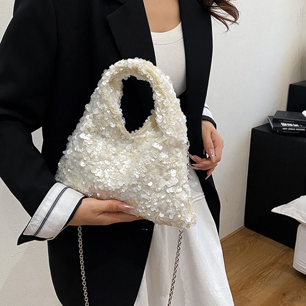 

Fashion Sequin Shoulder Bag Luxury Party Evening Bags for Women Handbag Small Half Moon Cloud Women Bag NEW Crossbody Bags Tote