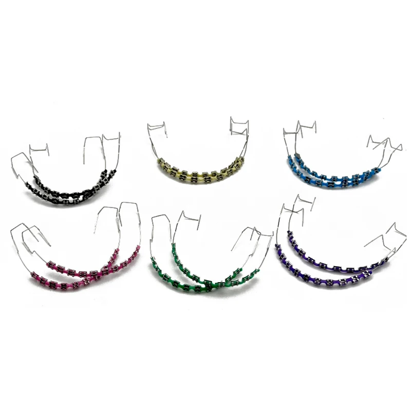 1 Pair Fake Braces Colorful Brackets For Teeth Temporary Metal Wires Metal Bracket Orthodontic Ligature Ties Dental