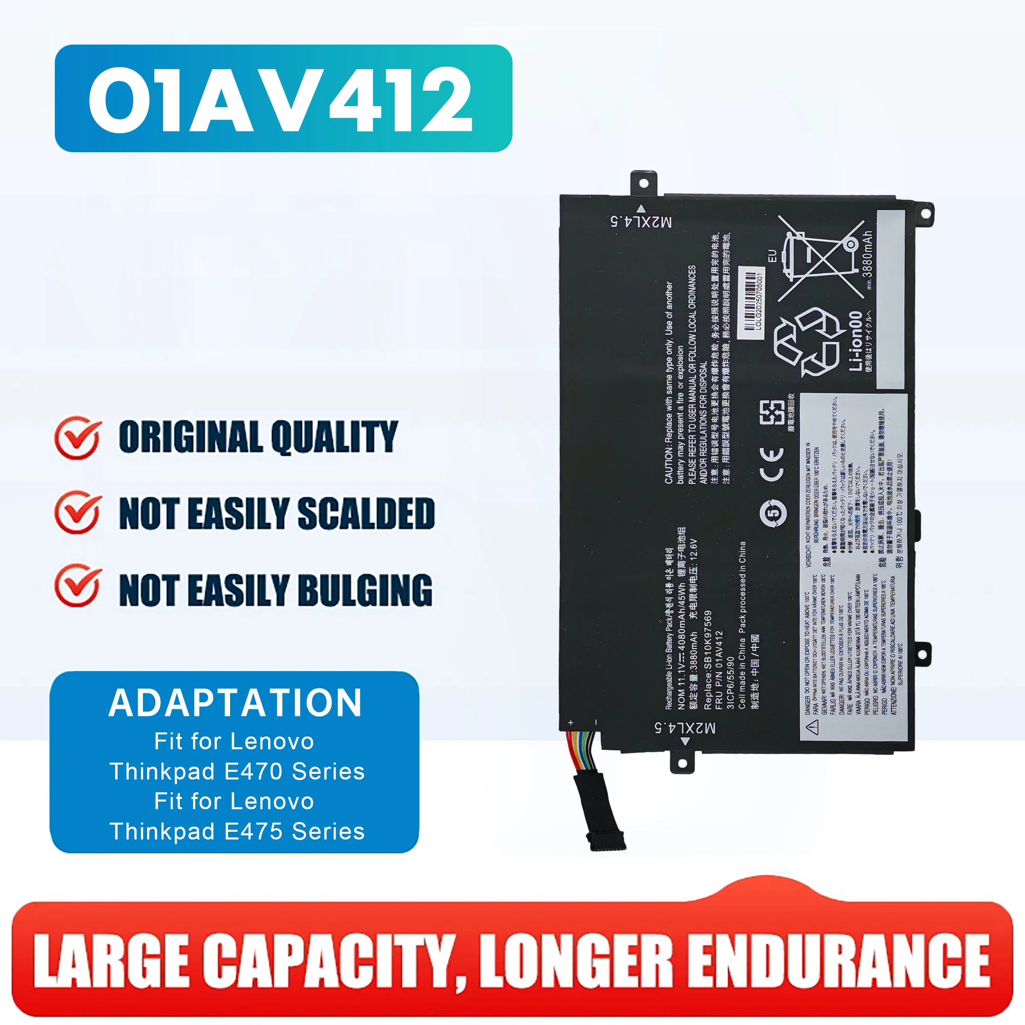 

New 01AV412 01AV413 For Lenovo ThinkPad E470 E470C E475 Series Laptop Battery 01AV4112 SB10K97568 SB10K97569 SB10K97570
