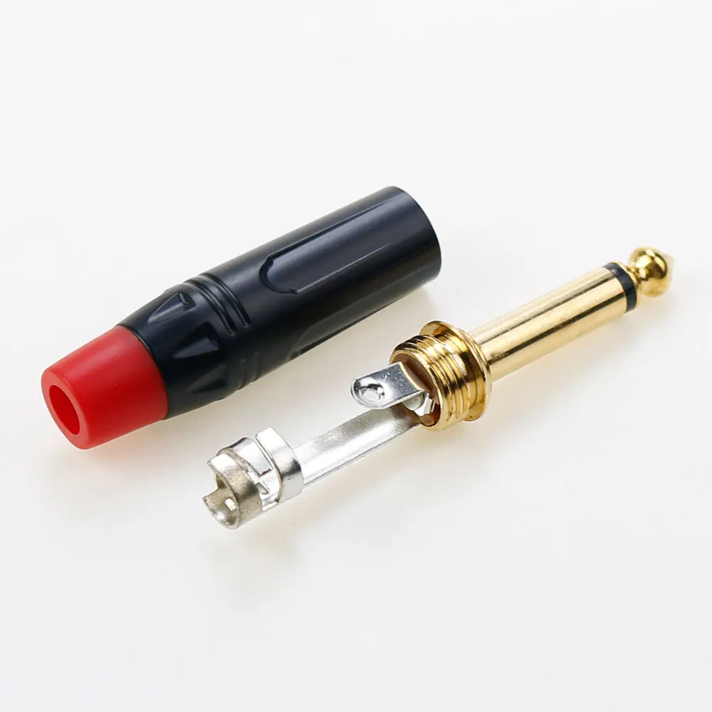 1Pcs 6.35mm 2 Pole Mono Stereo Jack Connector Gold-Plated 6.3MM 1/4 Inch Plug Audio Microphone Cable Connector