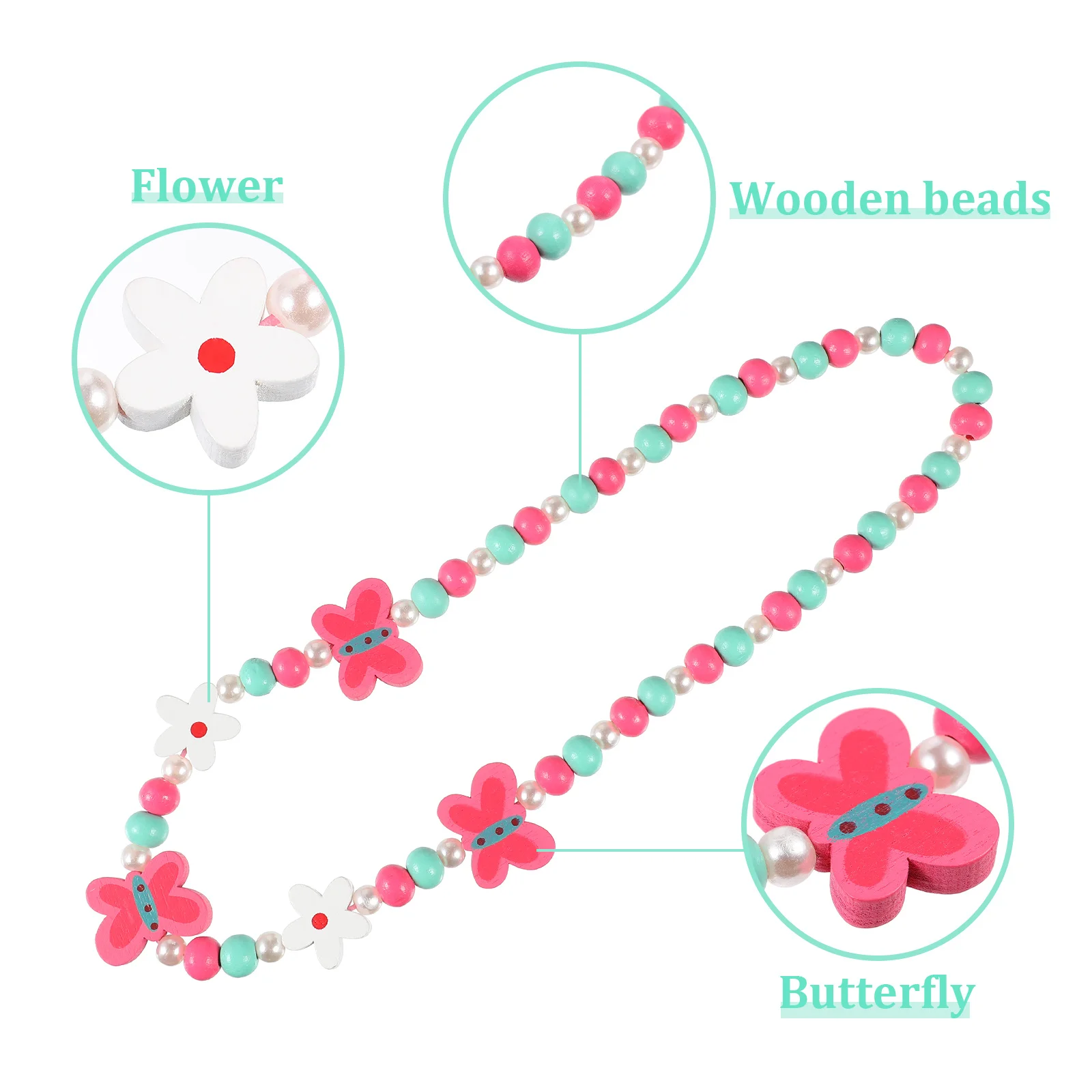 2-teiliges Halsketten- und Armband-Set aus Holzperlen, hochwertig, handgefertigt, sicher, gratfrei, Kinderschmuck, lustige Partygeschenke, trendige Accessoires