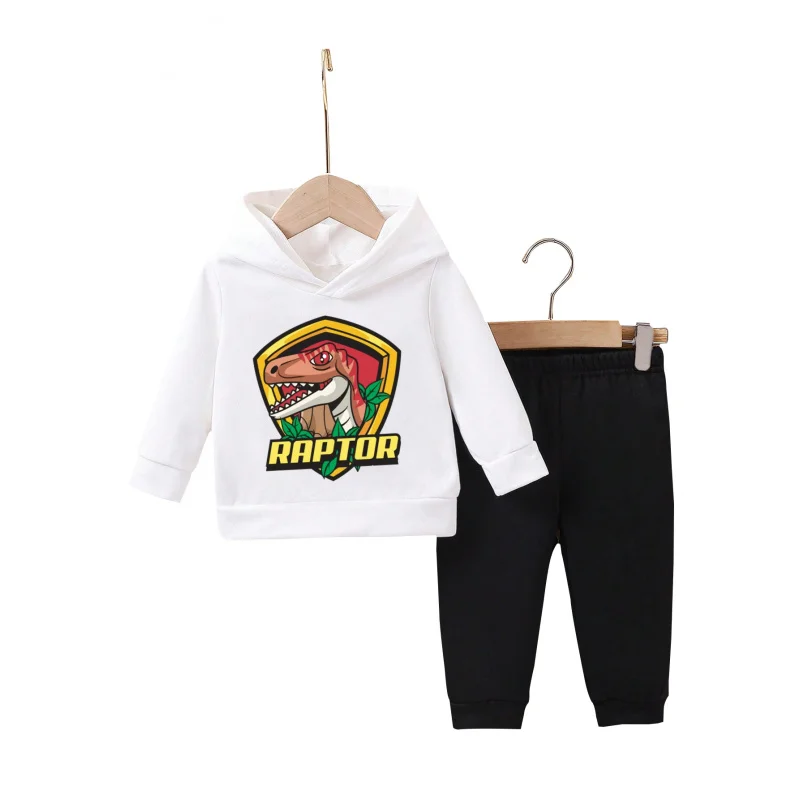 IURNXB طفل أطفال رابتور طباعة Sweatsuits 2 قطعة ملابس الأطفال مجموعة هوديي السراويل العليا وتتسابق Playwear 1-6Y