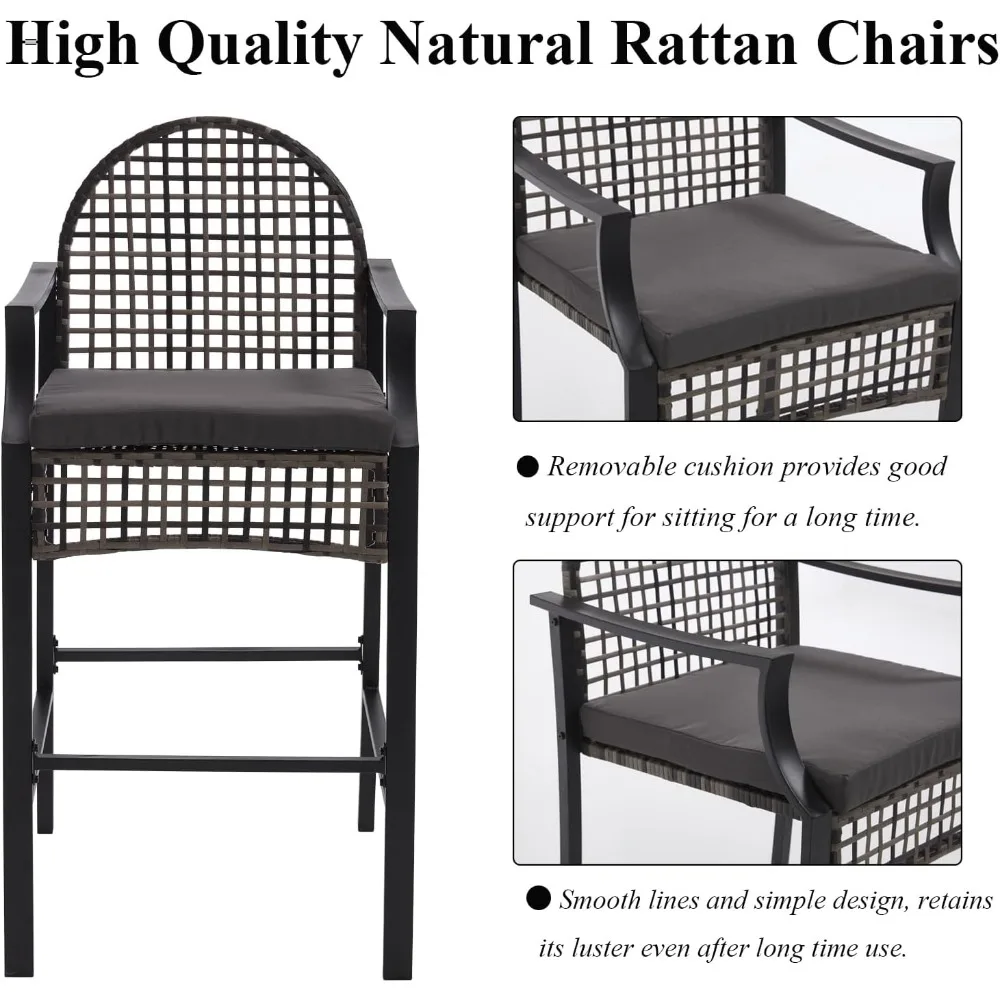 طقم بيسترو عالي البراز في الهواء الطلق مع كرسيين بار، 3 قطع مجموعات طاولات بار الفناء، مجموعة بار خارجي من الخيزران، بيسترو فناء بإطار فولاذي #4
