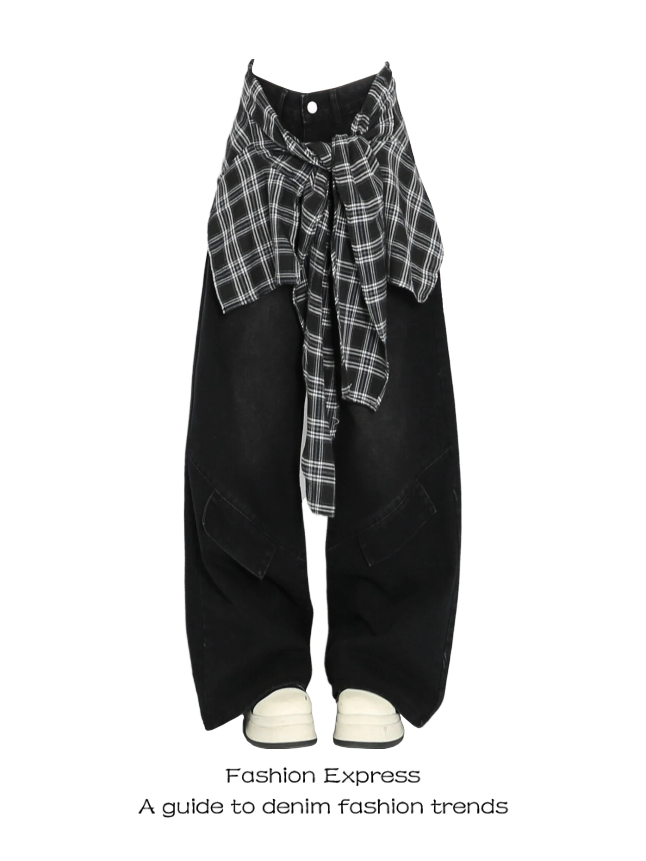 

Искусственные двухсекционные широкие джинсы с высокой талией, женские летние модные брендовые лоскутные свободные прямые брюки Personali High Street