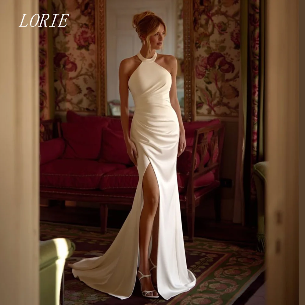 

LORIE Luxury Mermaid Wedding Dress Halter Bridal Dresses Elegant Sleeveless Side Silt Wedding Gown Customized 2026